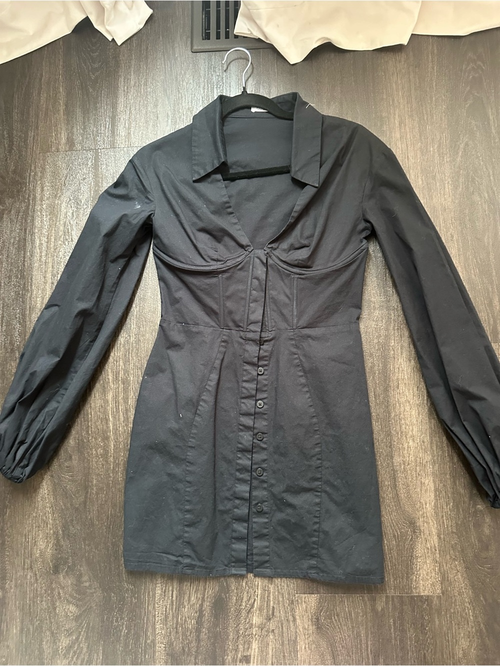 Oh Polly Black Long-Sleeve Button-Front Mini Dress